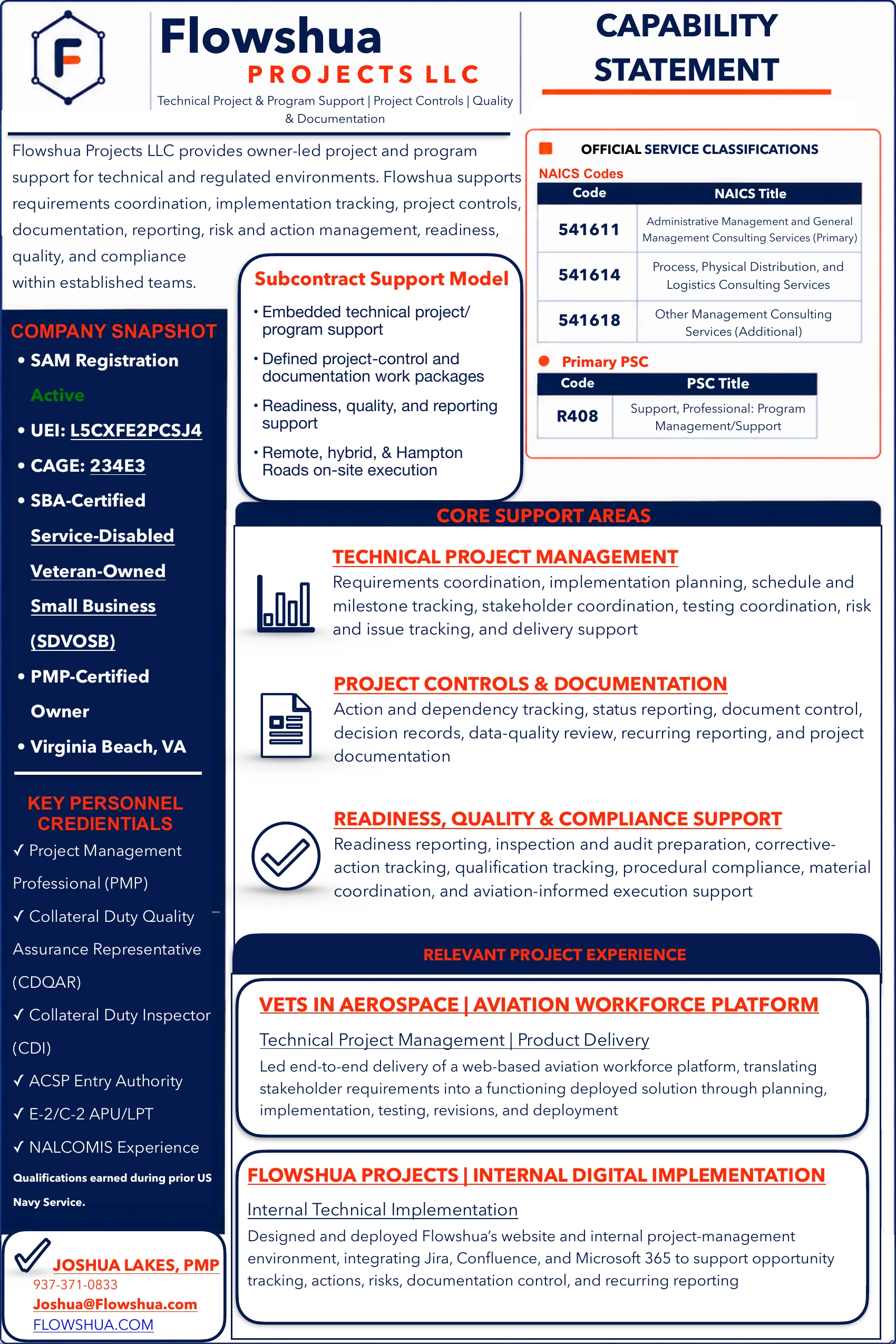Flowshua Projects LLC Technical Project and Program Support Capability Statement